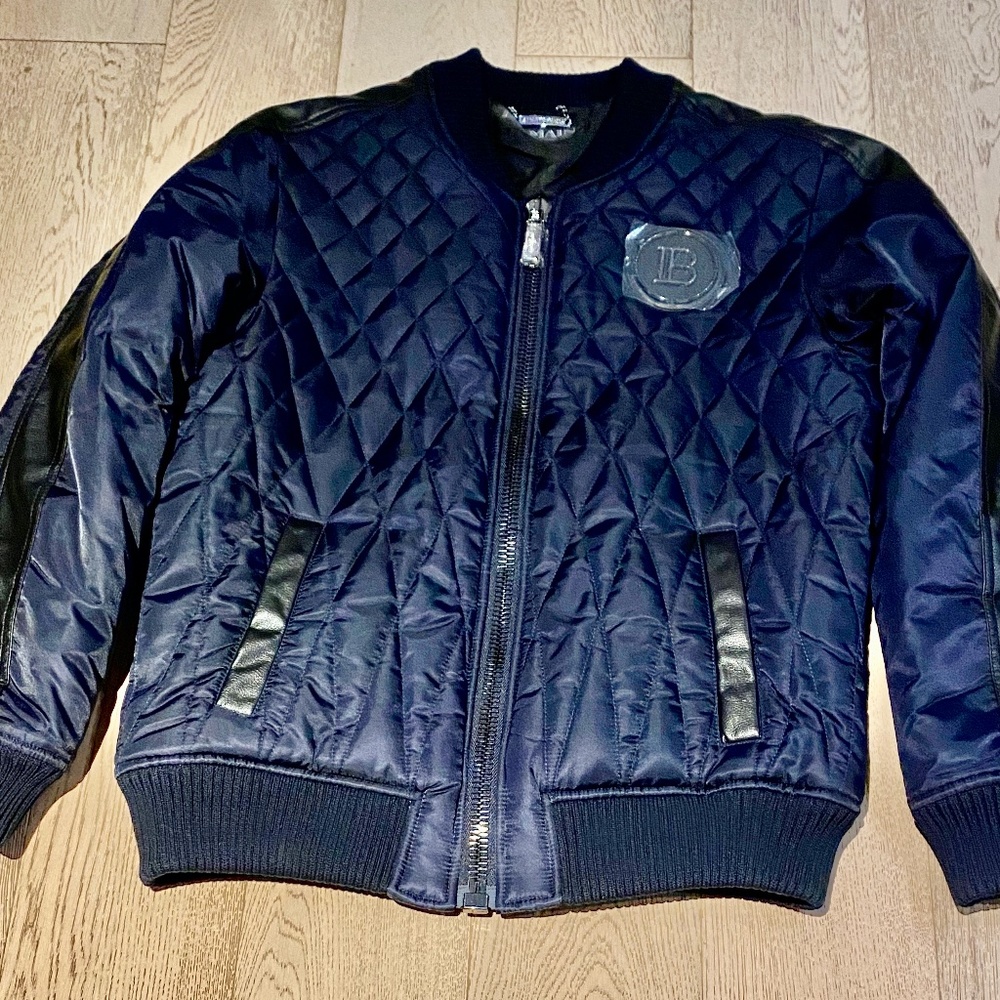 BALMAIN PARIS MENS BOMBER WITH LEATHER TRIM JACKET SZ L 52 100% AUTHENTIC 4360$